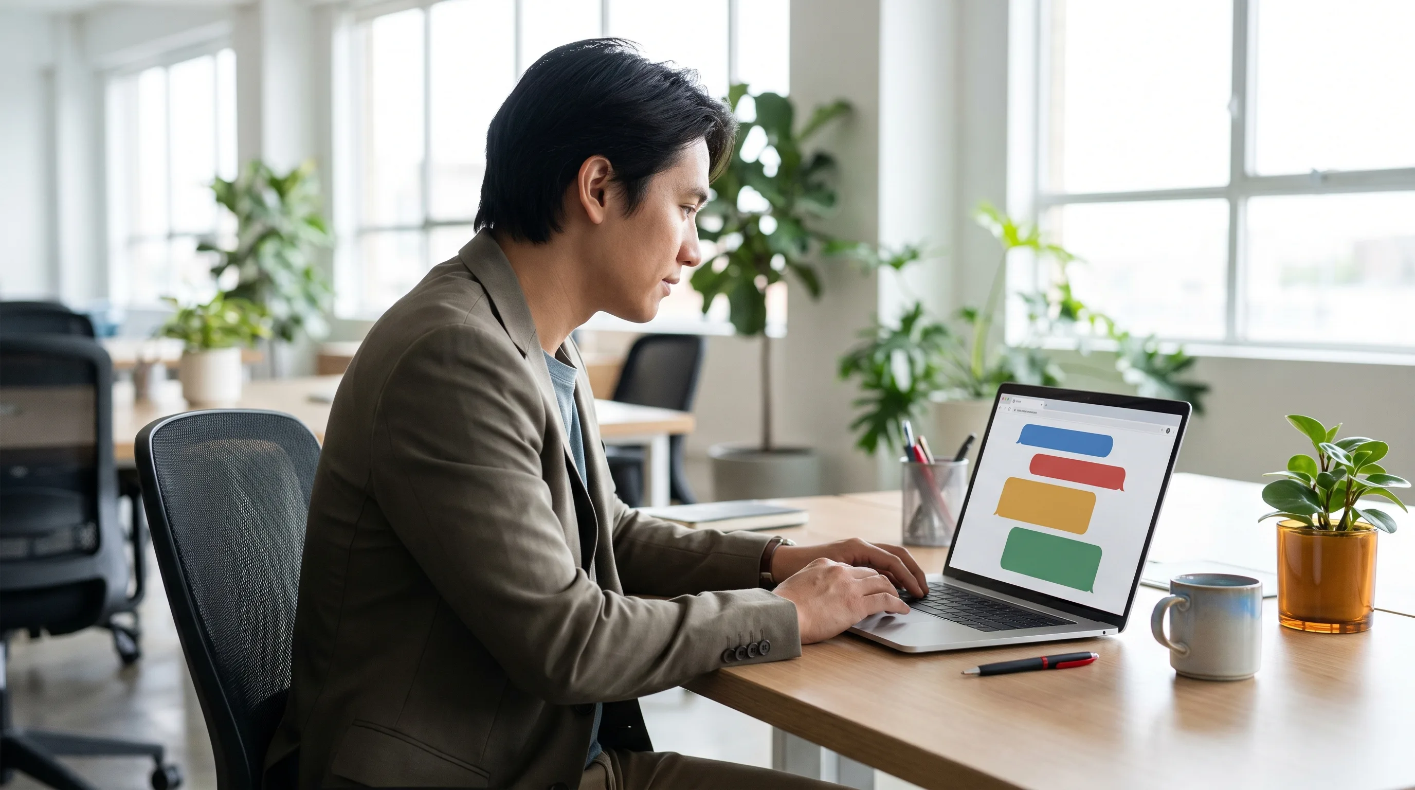 Marketer reviewing a question-and-answer structured webpage as part of an AI search content strategy.